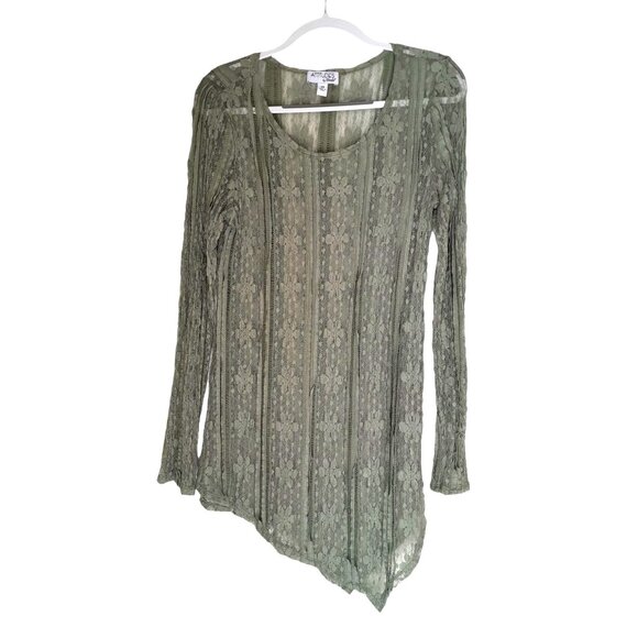 Womens Lace Whimsigoth Forest Fairy Sheer Size XS Asymmetrical Olive Top & Tank - Picture 1 of 6